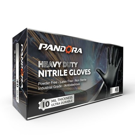 Pandora Nitrile Disposable Gloves, 10 mil Palm, Nitrile, Powder-Free, L, 400 PK, Black HM2021832003-BK-L